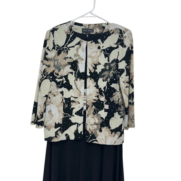 Jessica Howard Women Floral Print Sequin Jacket Maxi Dress Set SZ 6 Black/Beige - Picture 9 of 16